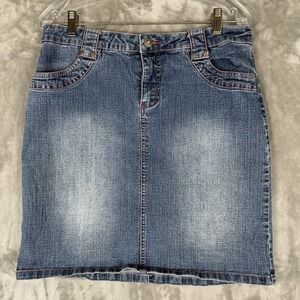 Soho Jeans Womens‎ Denim Skirt Blue Pink Stitching A Line Mini Size 8